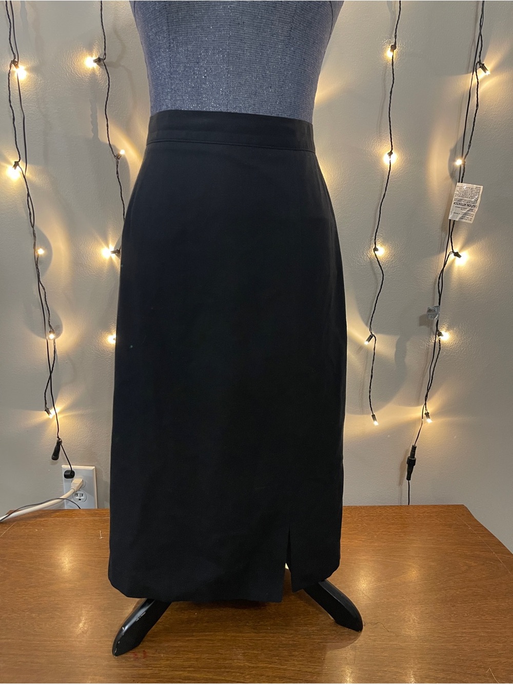 Black Column Midi Skirt with Front Slit